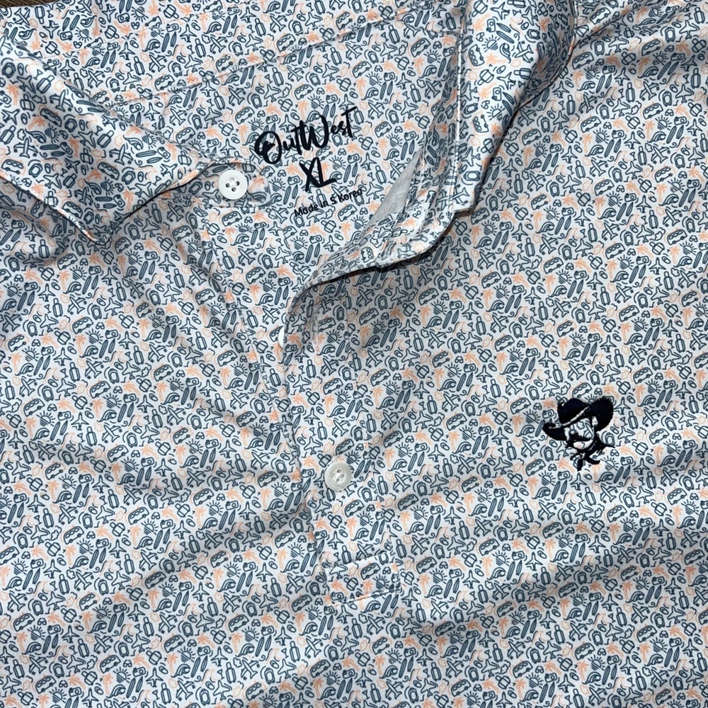 Quiksilver Men's White Printed Polo with Navy & Peach Motif
